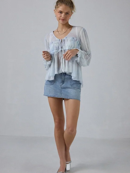 Kimchi Blue Amelia Sheer Tie-Front Blouse Size Medium - Picture 3 of 4